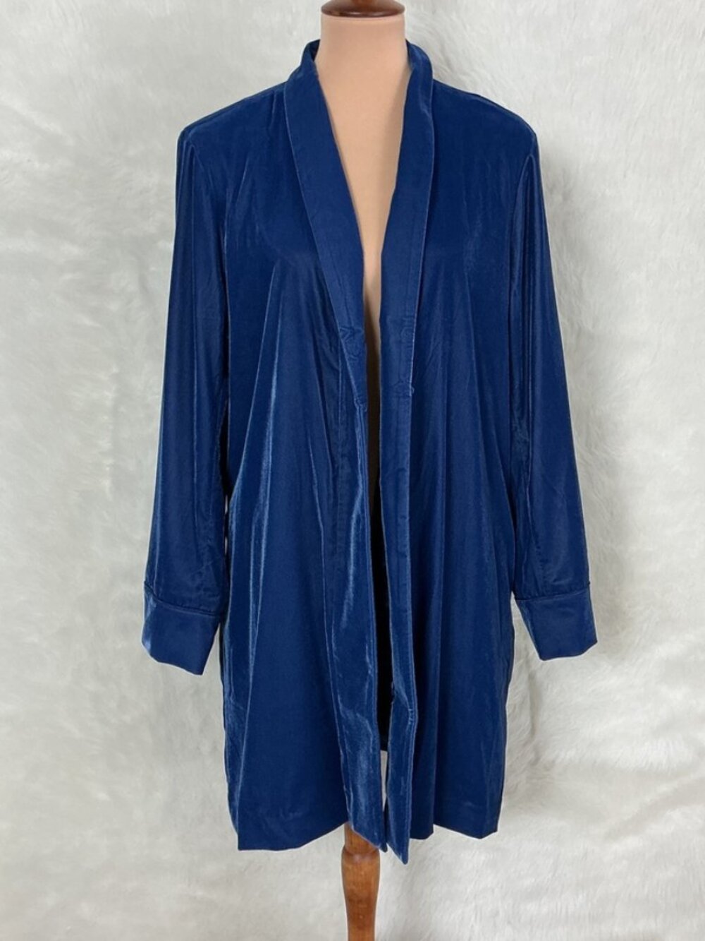 Soft Surroundings Blue Velvet Leopard Jacquard Satin Lined Duster Jacket NWT XL